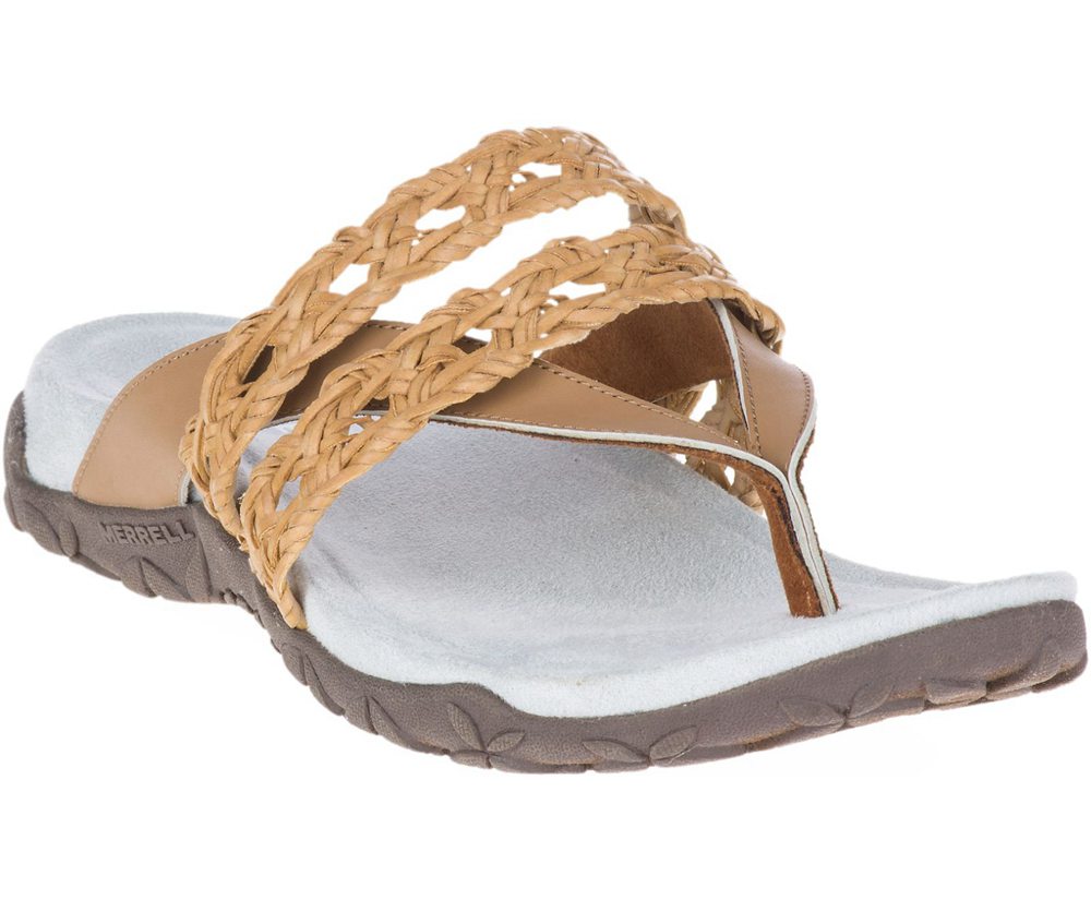 Sandalias Mujer - Merrell Terran Braid Thong - Marrones/Blancas - OIBV-59637